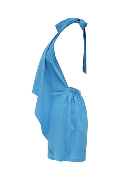 Textured Halter Flyaway Romper LavishDaily