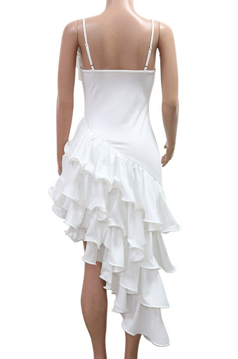 Solid Color Ruffle Hem Spaghetti Strap Dress Lavish Daily