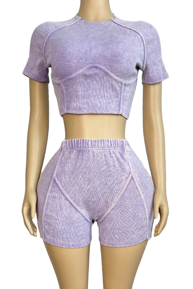 Washed Short Sleeve Top & Shorts Set Lavish Daily