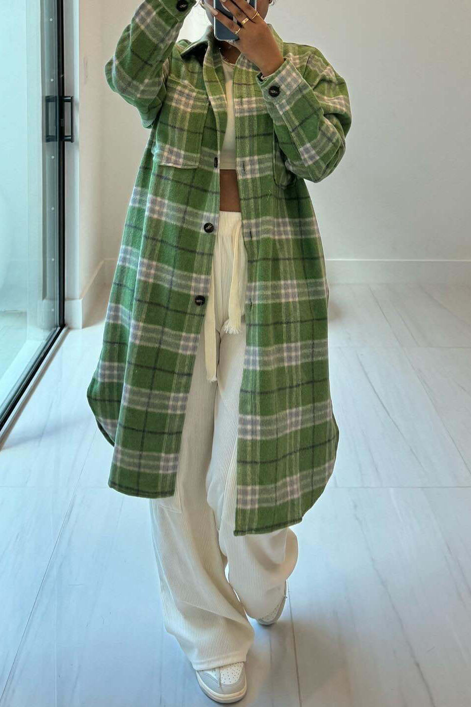 Contrast Plaid Slit Shacket Lavish Daily