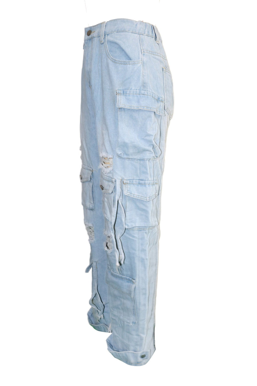 Distressed Cargo Jeans with Multi Pockets Lavish Daily