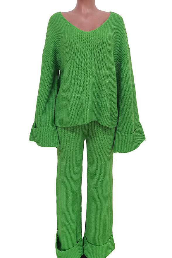 Solid Loose Knitted Two Piece Set Lavish Daily