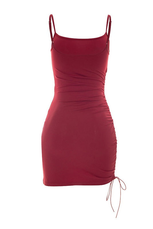 Ruched Drawstring Bodycon Mini Dress LavishDaily