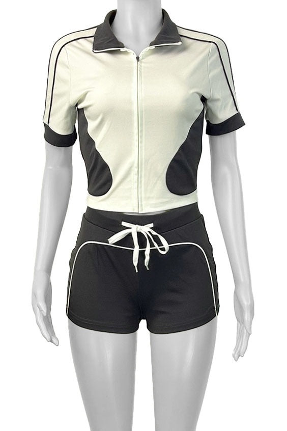 Long Sleeve Zipper Bodycon Shorts Tracksuit Sets Lavish Daily