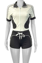 Long Sleeve Zipper Bodycon Shorts Tracksuit Sets Lavish Daily