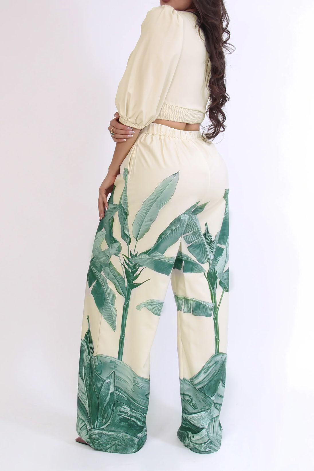 Printed V-Neck Wide-Leg Pants Set Lavish Daily