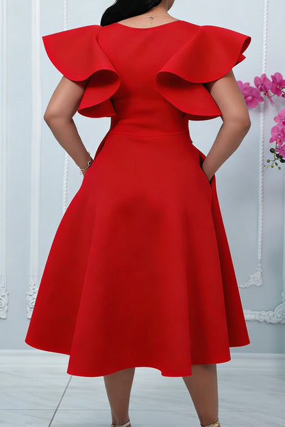 Elegant Ruffle Sleeve Belted Midi Dress Lavish Daily