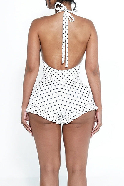 Deep V Halter Ruffle Bodycon Romper Lavish Daily