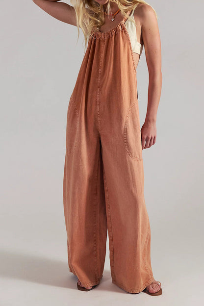 Slouchy Tie-Back Wide Leg Denim Jumpsuit Lavish Daily