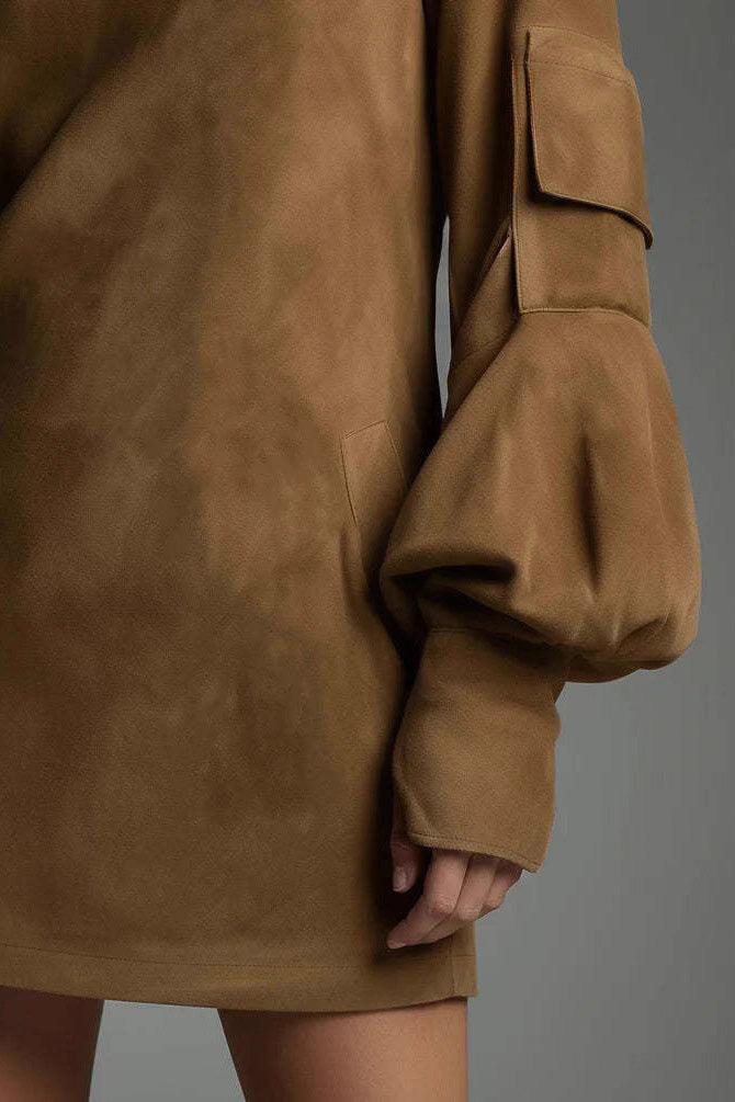 High Neck Long Sleeve Pocket Mini Dress Lavish Daily