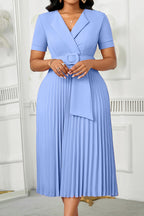 Plus Size V-Neck Pleated High Waist Elegant Dress Lavish Daily