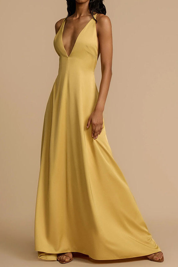 Deep V-Neck Maxi Dress Lavish Daily