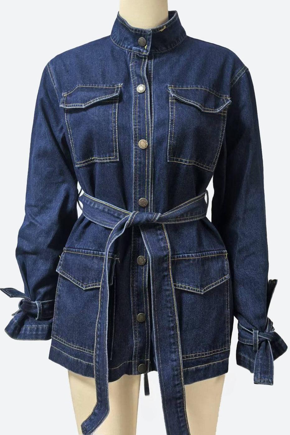 Casual Stand Collar Button Denim Jacket Lavish Daily