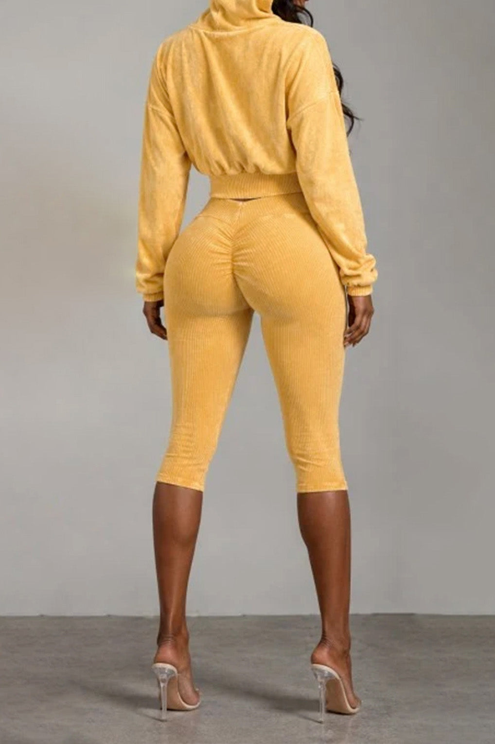 Washed Hoodie & Ribbed Capri Leggings Set Lavish Daily