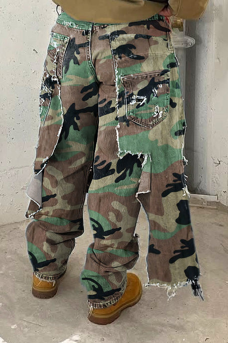 Camo Double Waist Ripped Jeans LavishDaily