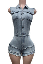 Fringe Denim Romper Lavish Daily