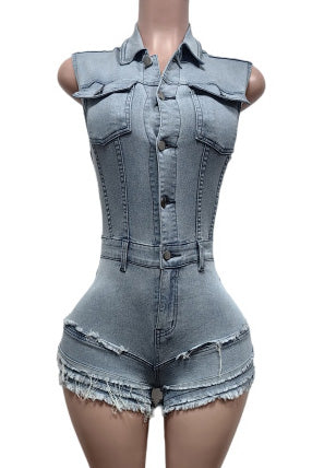 Fringe Denim Romper Lavish Daily
