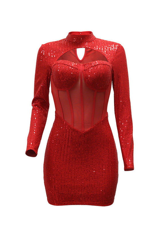 Sequin Cutout Mesh Corset Mini Dress Lavish Daily