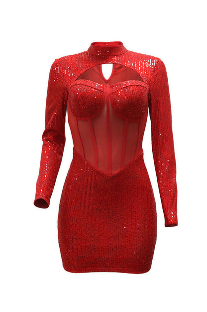 Sequin Cutout Mesh Corset Mini Dress Lavish Daily