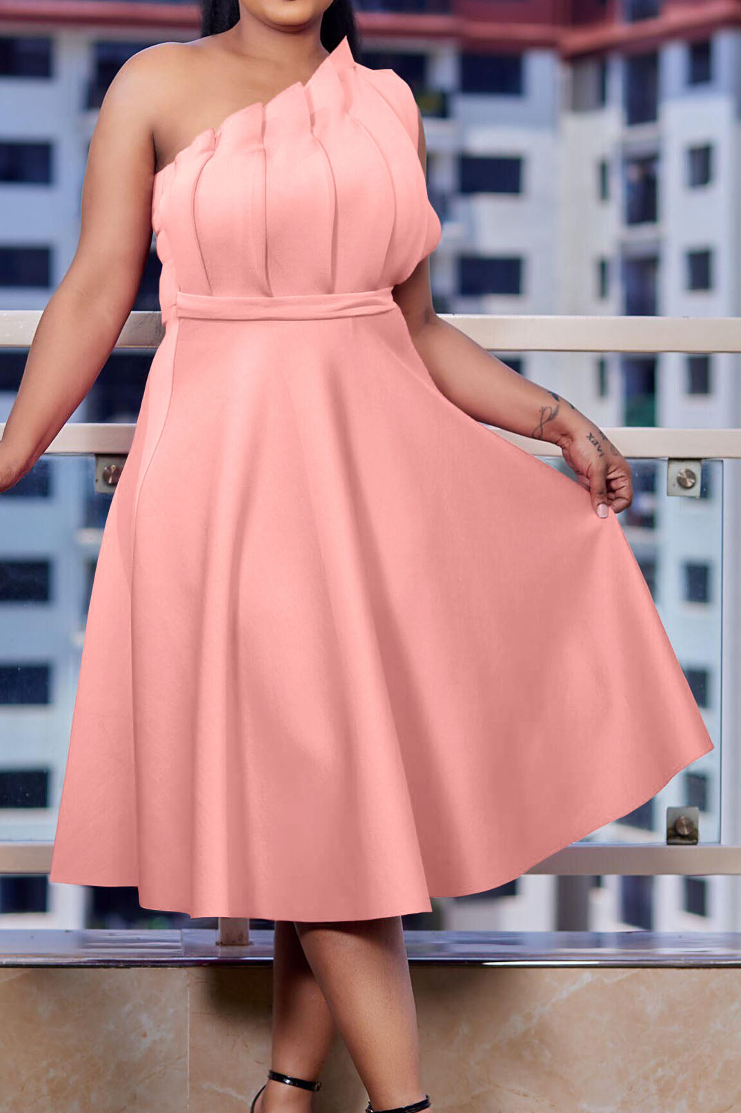 Pleated Asymmetric Cut Long Dress Lavish Daily