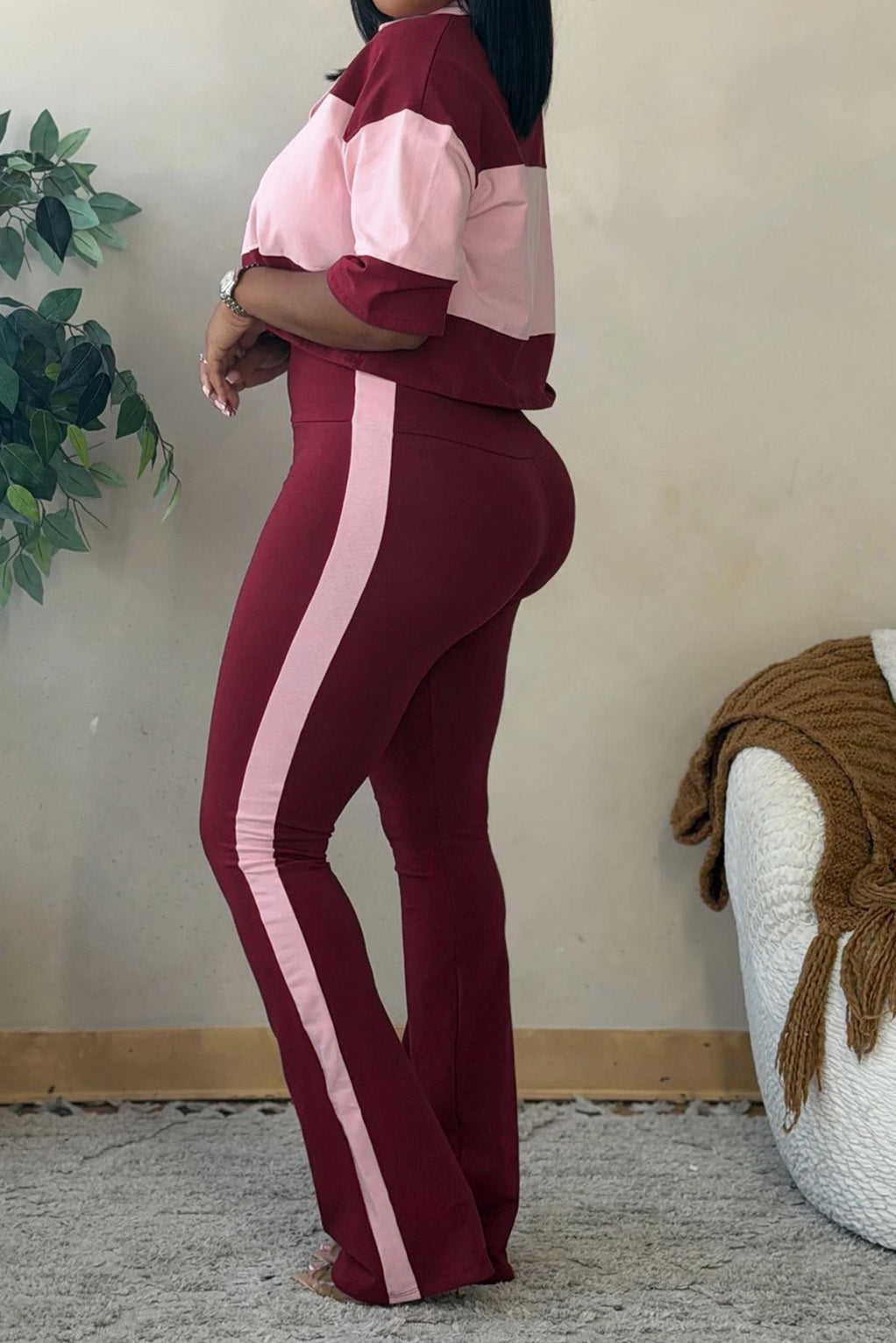 Collared Top & Flare Pants Two-Piece Set Lavish Daily
