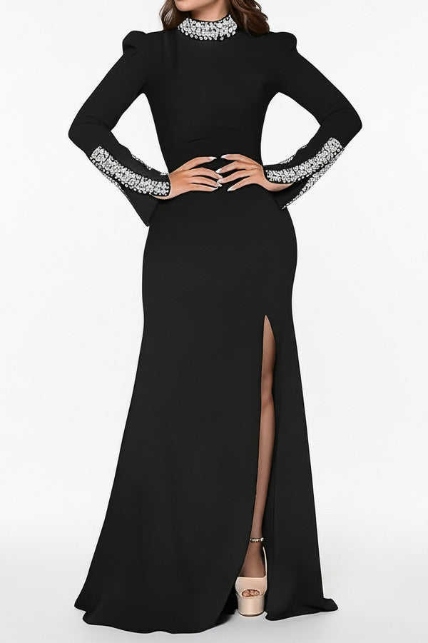 Long Sleeve Rhinestone Turtleneck Maxi Dress Lavish Daily