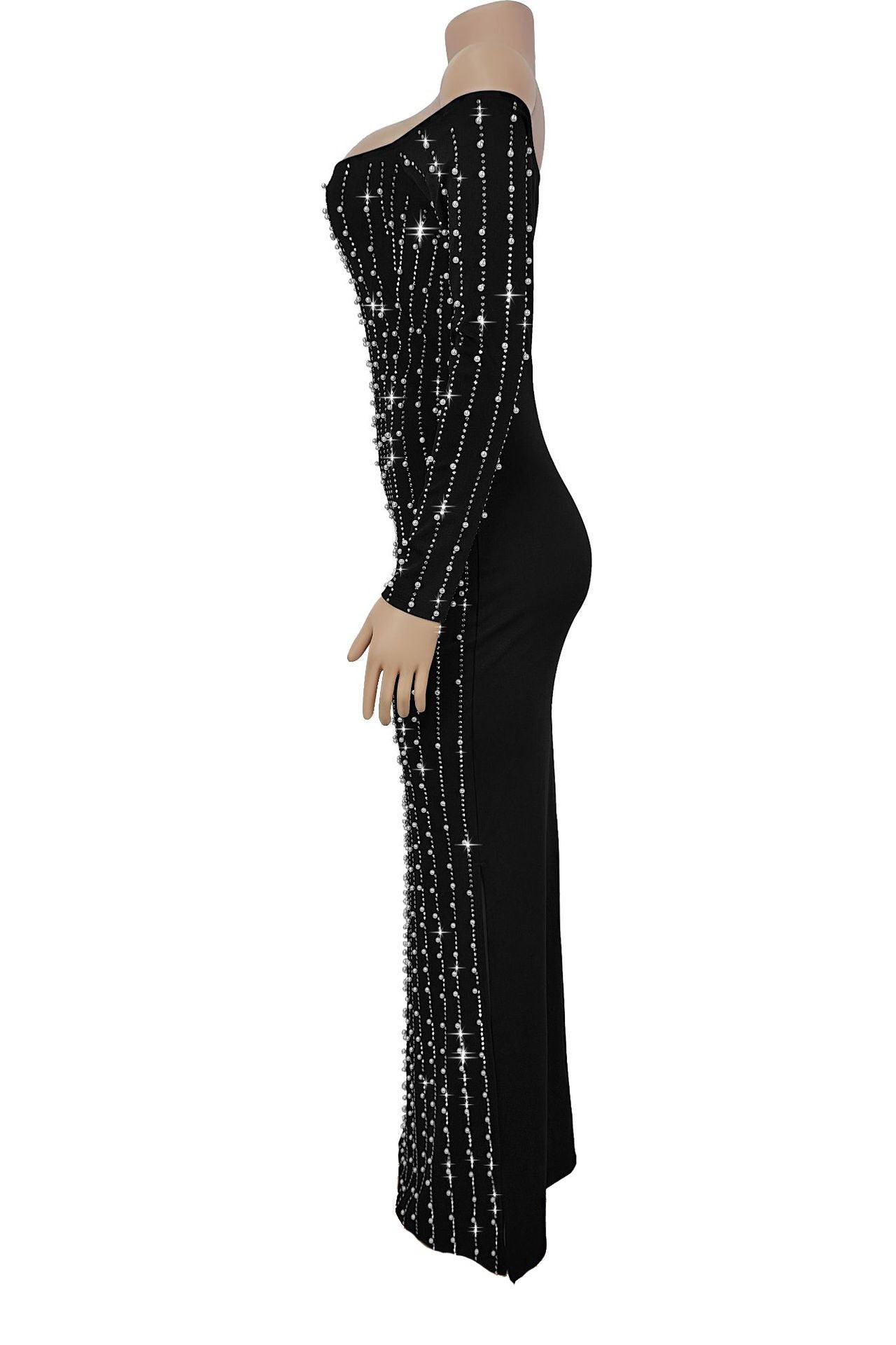 Elegant Long-Sleeve Strapless Rhinestone Dress Lavish Daily