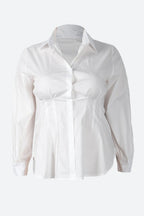 Collar Button Long Sleeve Blouse Lavish Daily