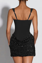 Square Neck Sequin Drape Mini Dress Lavish Daily