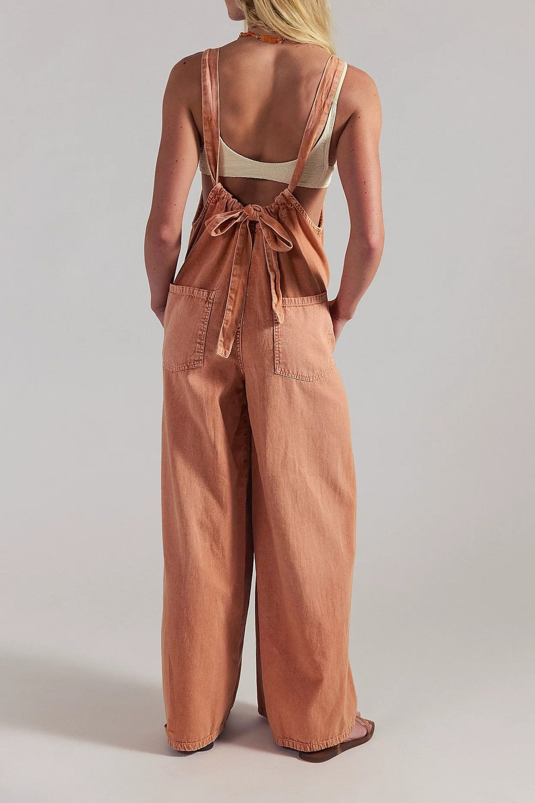 Slouchy Tie-Back Wide Leg Denim Jumpsuit Lavish Daily