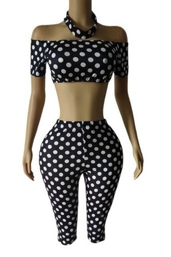 Polka Dot Off Shoulder Biker Shorts Set Lavish Daily