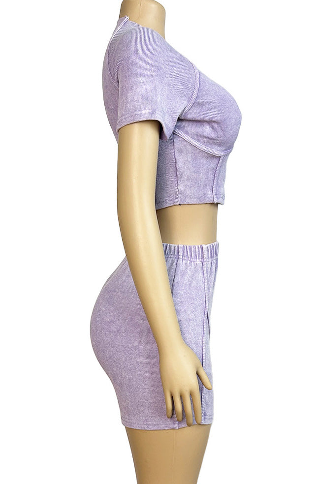 Washed Short Sleeve Top & Shorts Set Lavish Daily