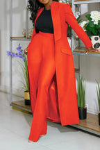 Solid Color Notch Lapel Long Suit Two-Piece Set Lavish Daily