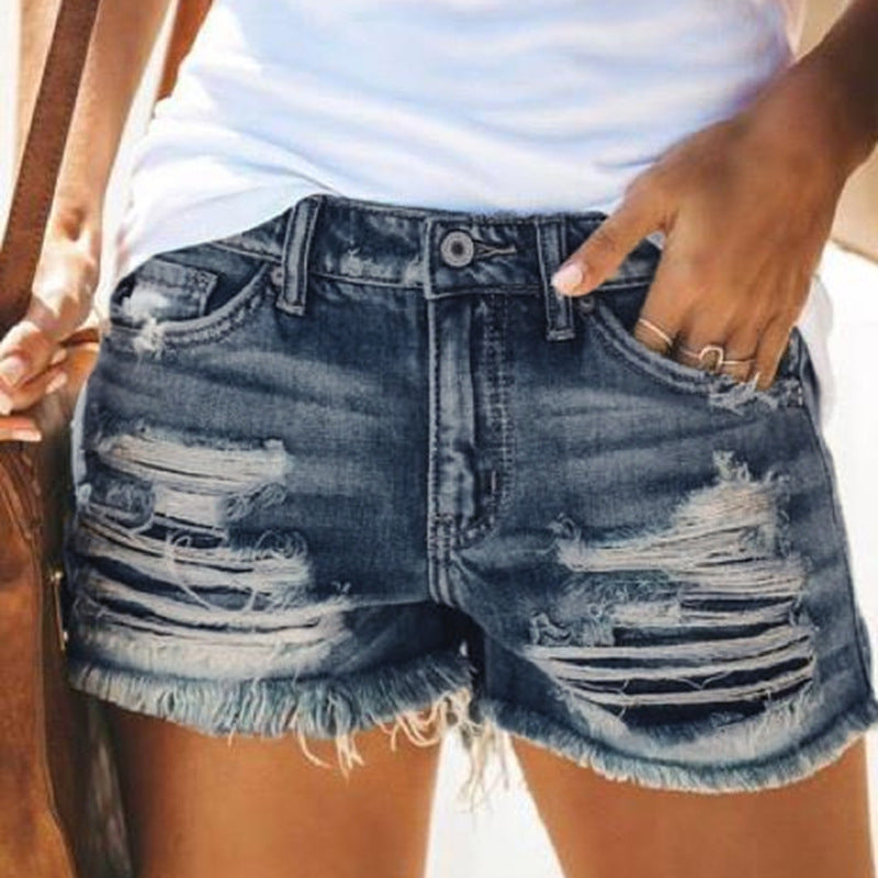 High Waist Frayed Hem Denim Shorts Distressed Lavish Daily