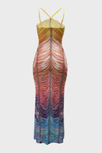 Rainbow Sleeveless Rhinestone Embellished Maxi Dress Lavish Daily