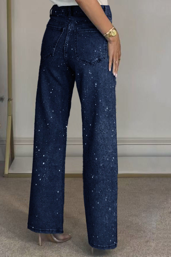 Wide-Leg High-Waist Rhinestone Jeans Lavish Daily