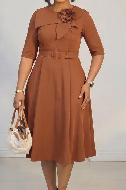Asymmetrical Floral Collar Belted A-Line Dress Lavish Daily