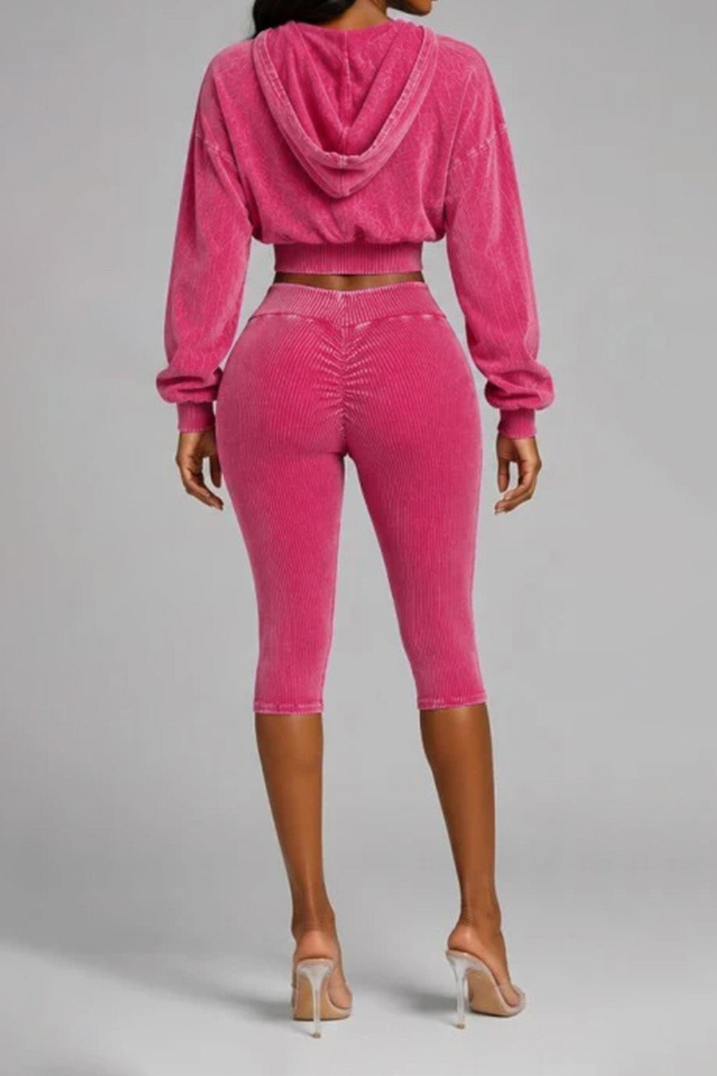 Washed Hoodie & Ribbed Capri Leggings Set Lavish Daily