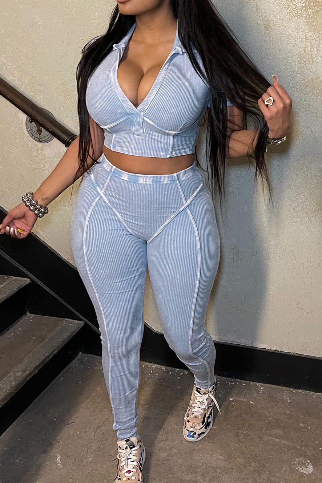 Ribbed Crop Top & High-Waisted Leggings Set Lavish Daily