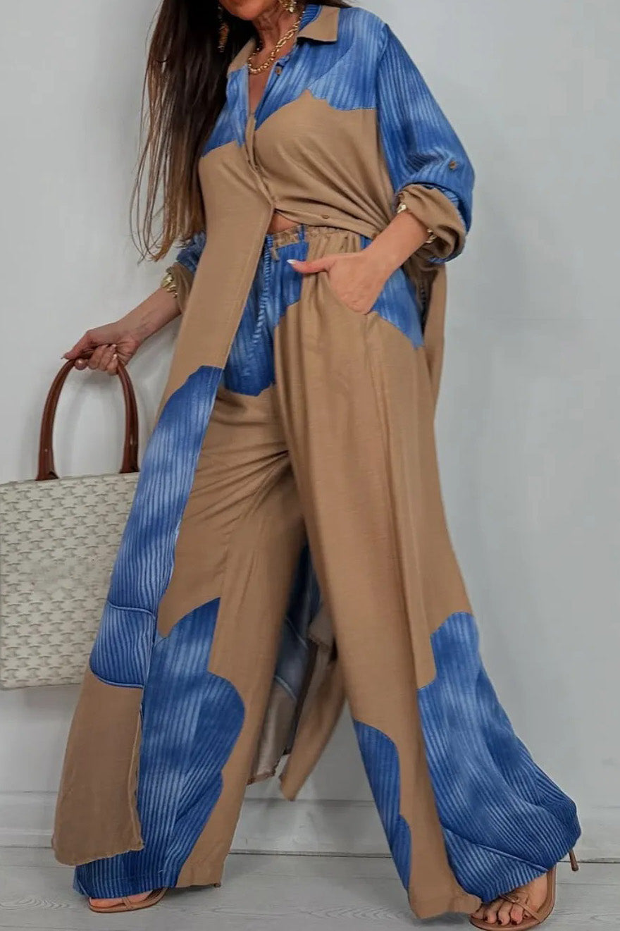 Colorblock Loose Shirt & Pants Set Lavish Daily
