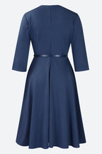 Three-Quarter Sleeve Ruched Waist Dress Lavish Daily