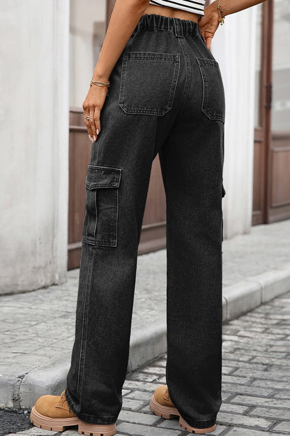 High Waist Elastic Baggy Cargo Jeans LavishDaily