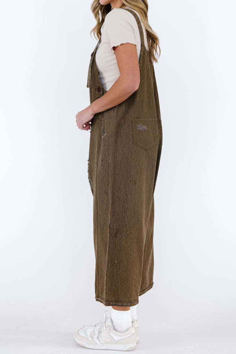 Loose Fit Distressed Denim Overalls Lavish Daily