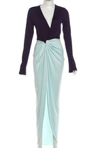 Deep V Neck Long Sleeve Slit Maxi Dress LavishDaily