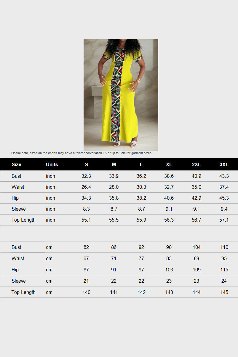 Patchwork Short Sleeve Long Dress Lavish Daily