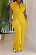 Striped Button-Up Sleeveless Jumpsuit Lavish Daily