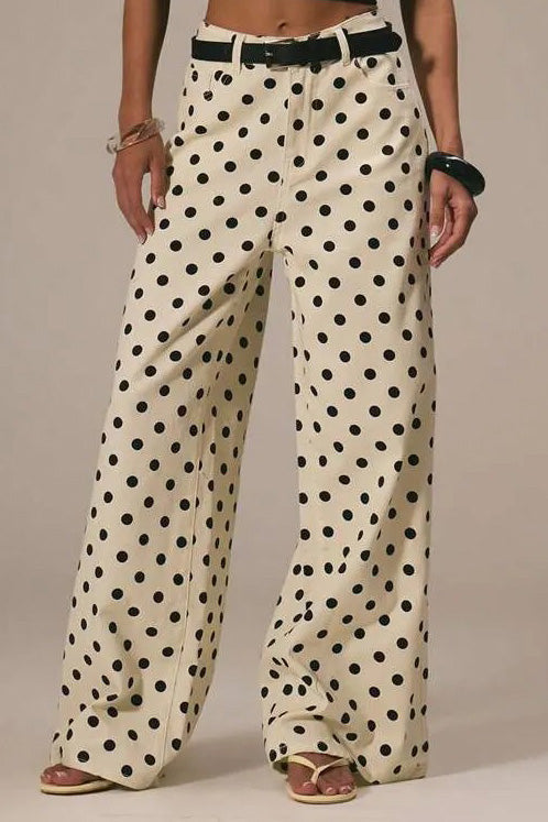 Polka Dot Non-Stretch Denim Jeans LavishDaily