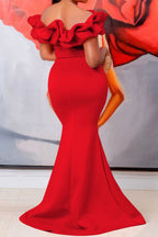 Solid Ruffle Collar Mermaid Dress Lavish Daily