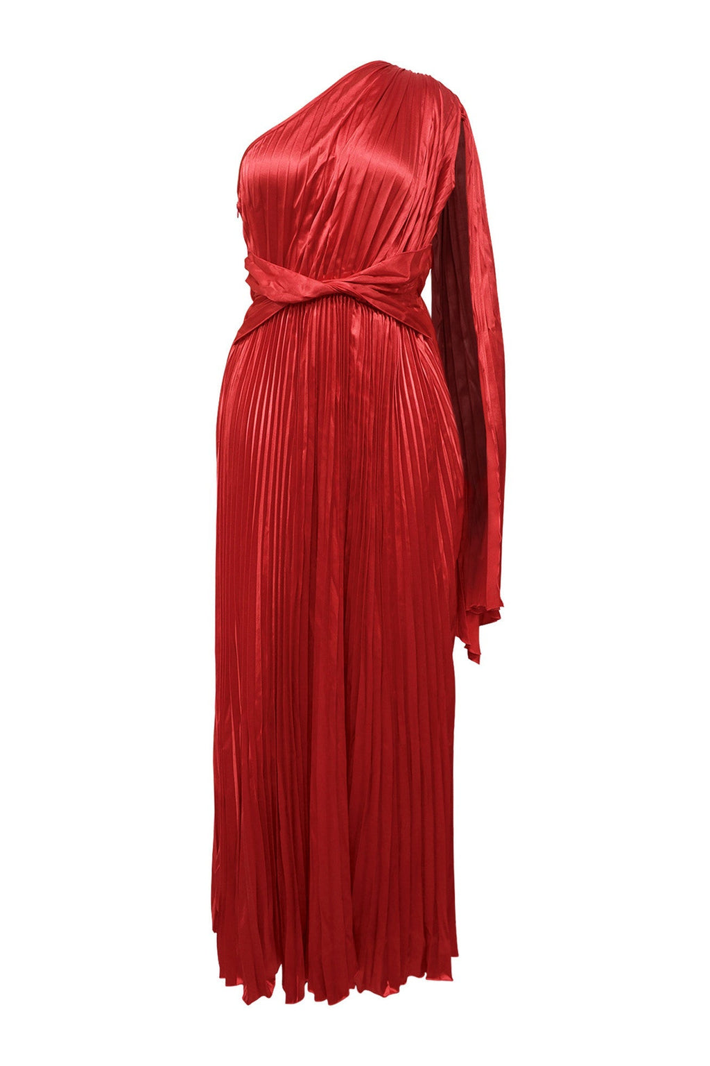 Red One-Shoulder Pleated Maxi Dress Lavish Daily