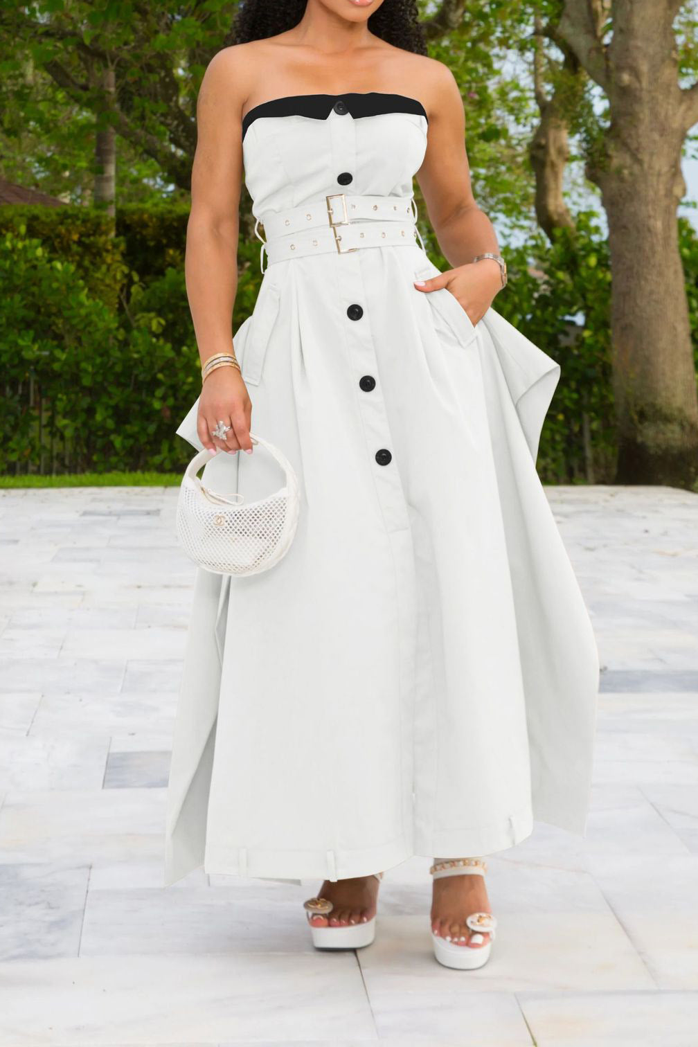 Strapless Buckle Maxi Dress Lavish Daily